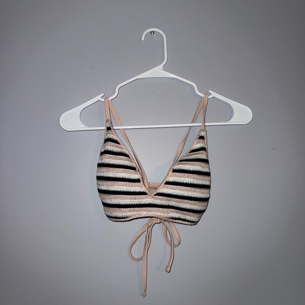 Wild Fable Black and Cream Striped Bikini Top
